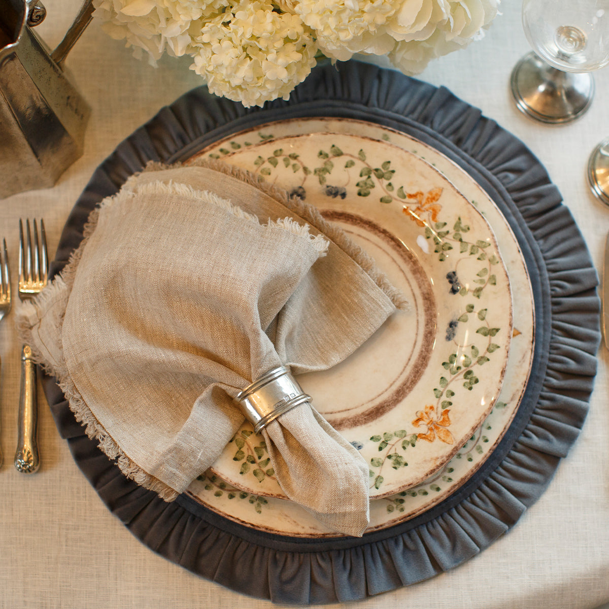 Vintage Smooth Oval Pewter Napkin Ring Set of 2
