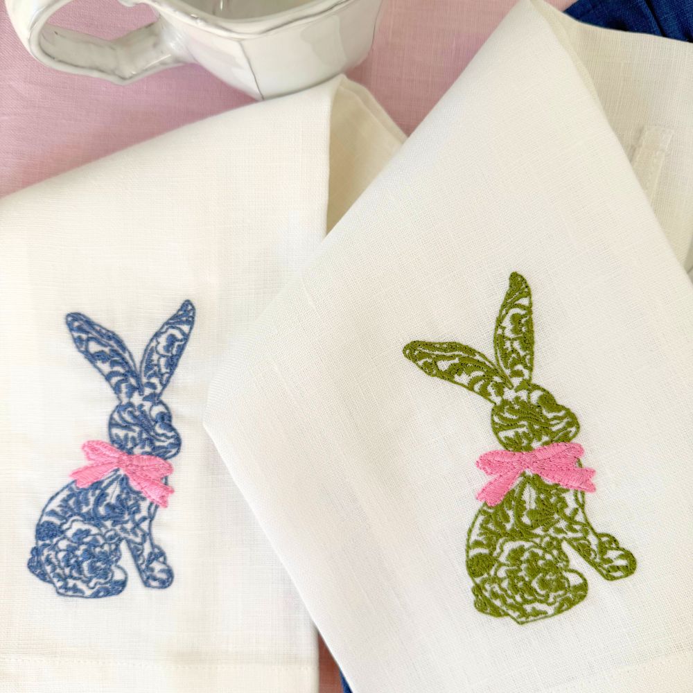 Blue Toile Bunny Linen Towel