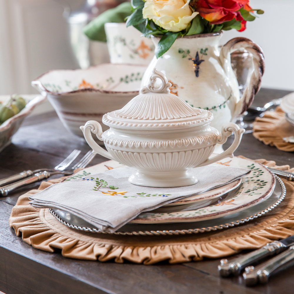 Arte Italica Finezza cream small oval soup tureen – elegant Italian ceramic for soups