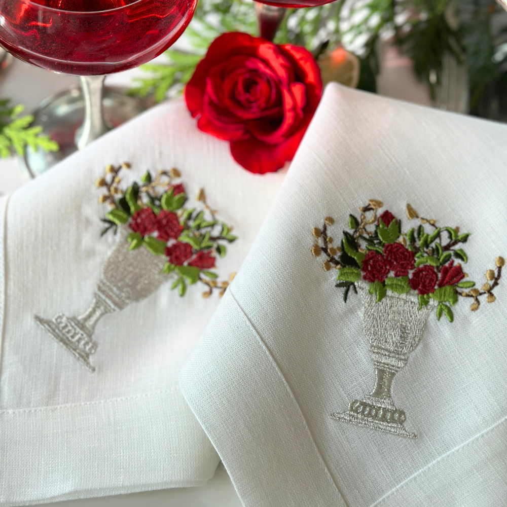 Red Rose Urna Fiorita Large Napkin