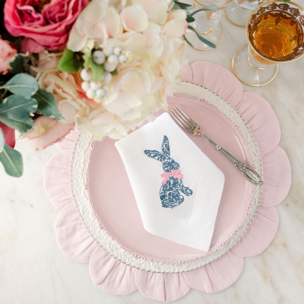 Blue Toile Bunny Large Linen Napkin - NEW