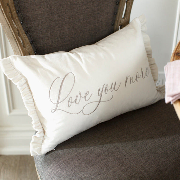 Love You More Velvet Décor Pillow with Ruffle