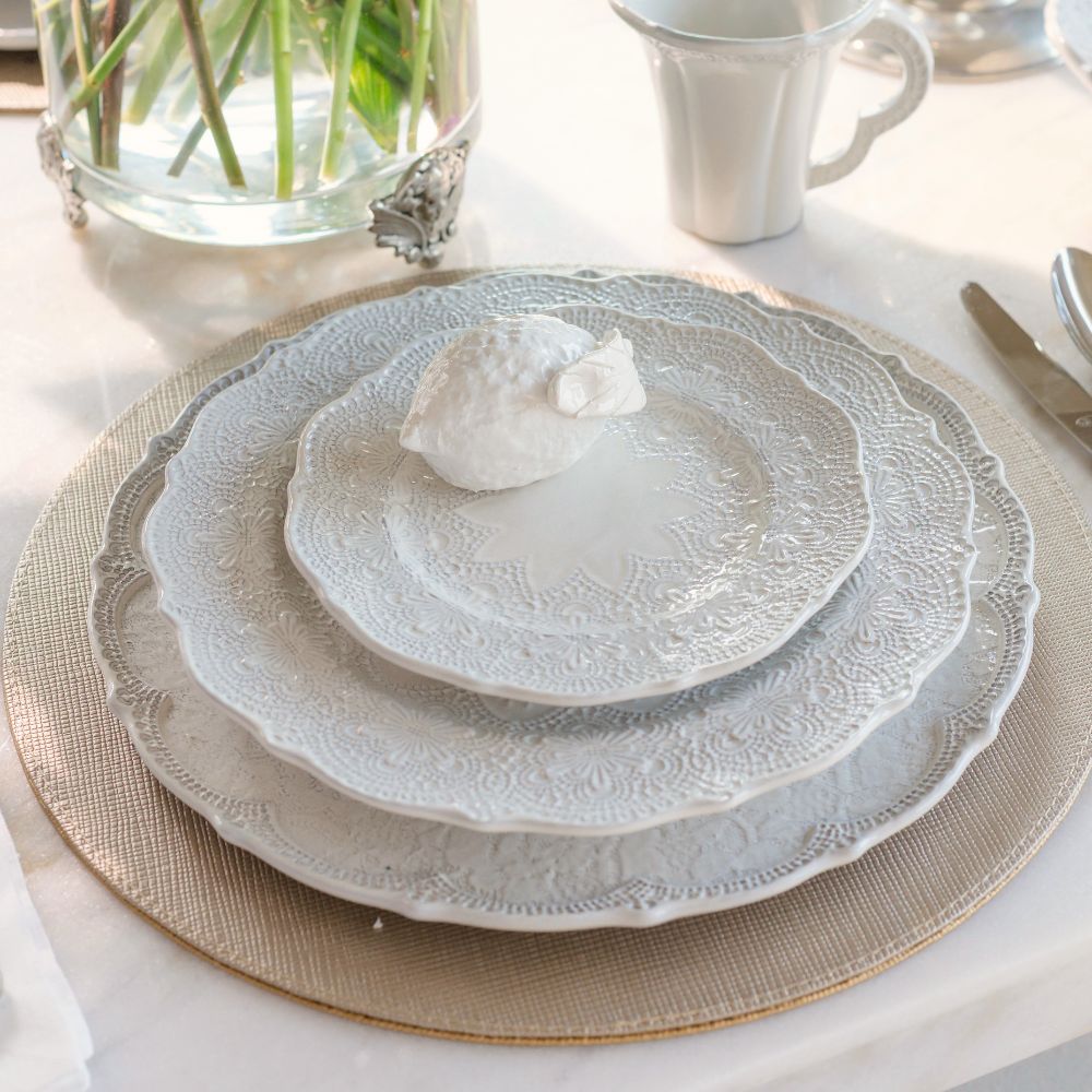 Splendido Round Reversible Placemat, Metallic Gold & Platinum