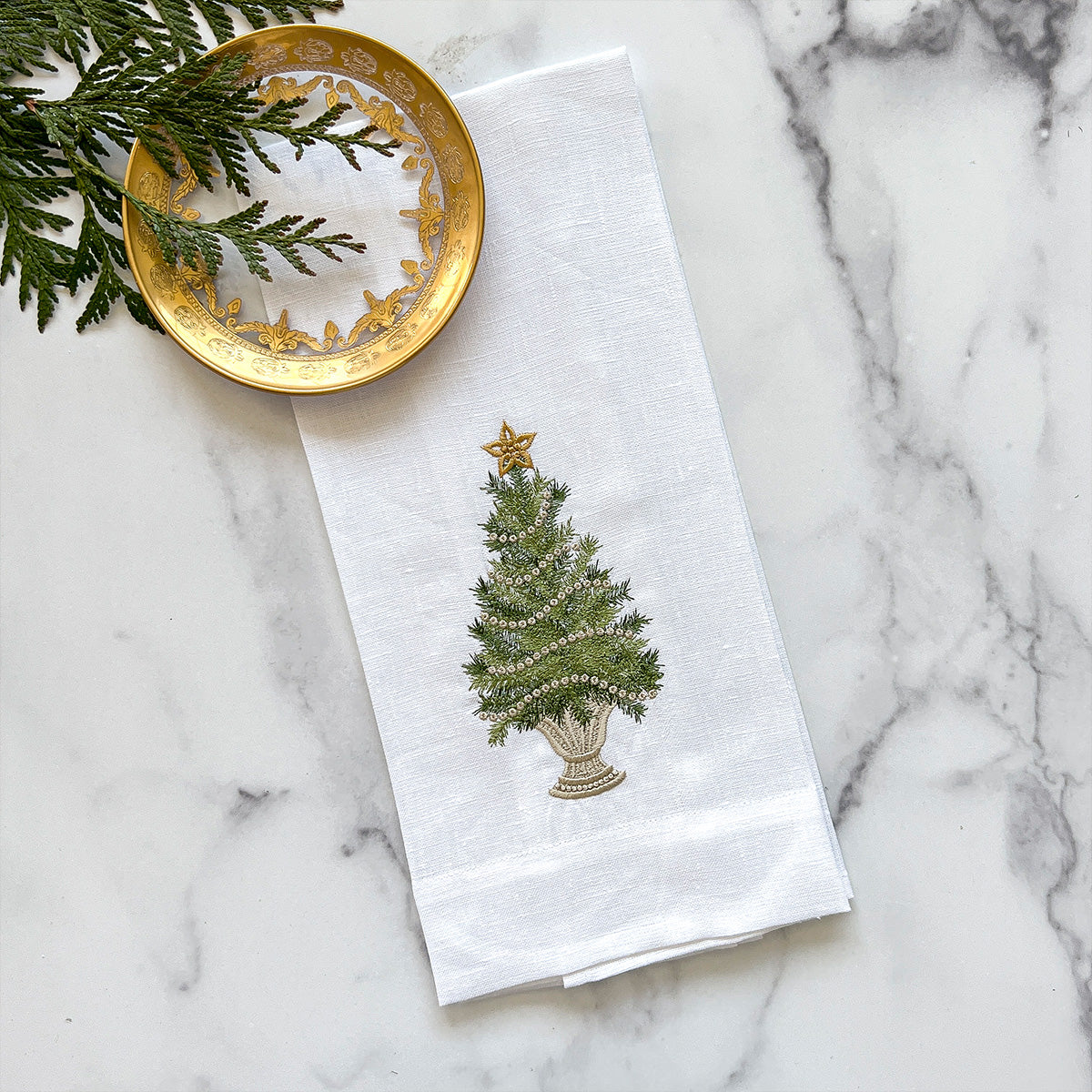 Christmas Dish Towels, Christmas Tree Embroidered Tea Towel