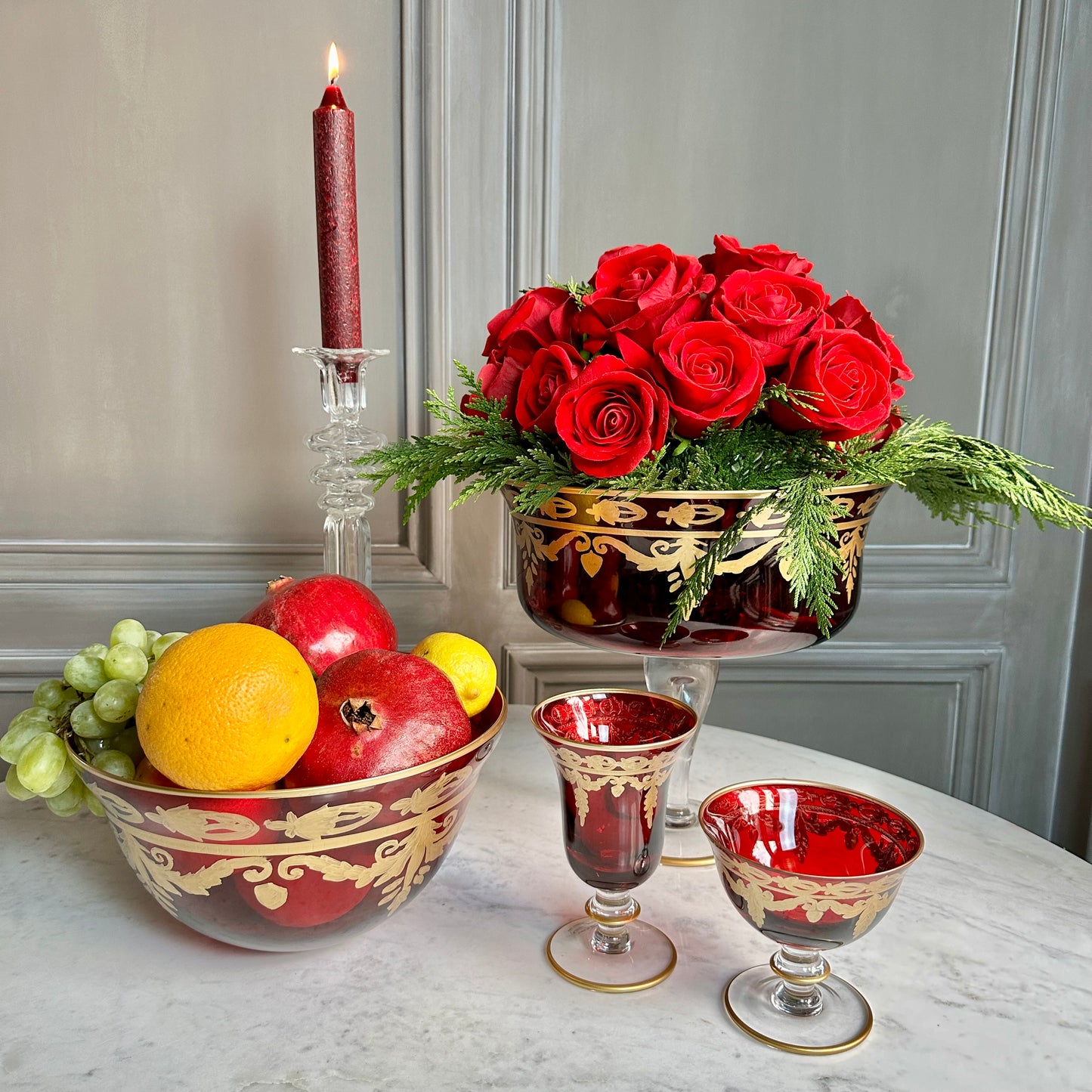 Vetro Red Gold Footed Compote - Online Only