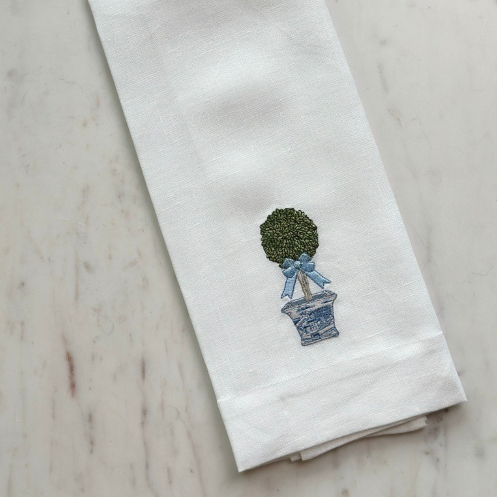 Chinoiserie Boxwood Linen Towel