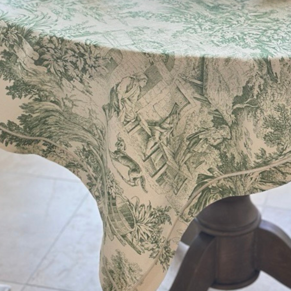 Montefalco Toile Tablecloth, Green & Cream - New