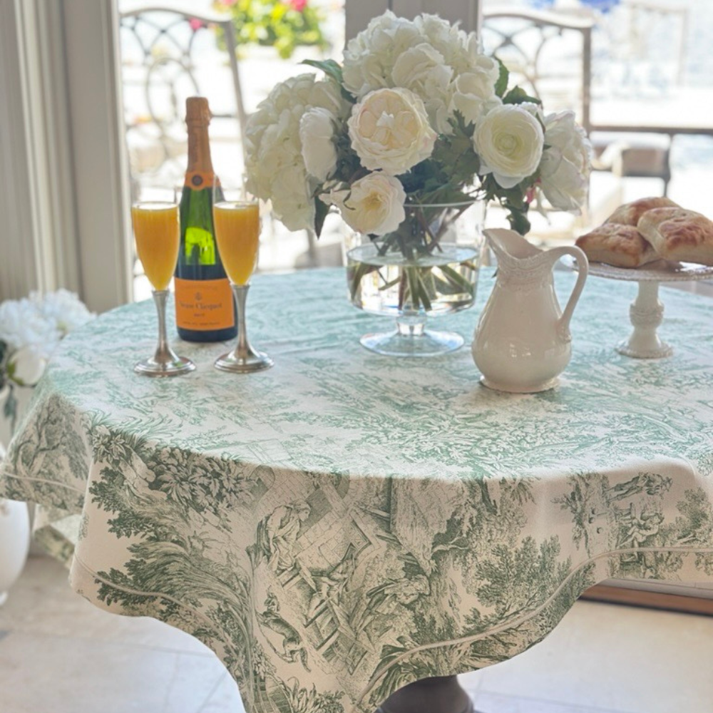 Montefalco Toile Tablecloth, Green & Cream - New