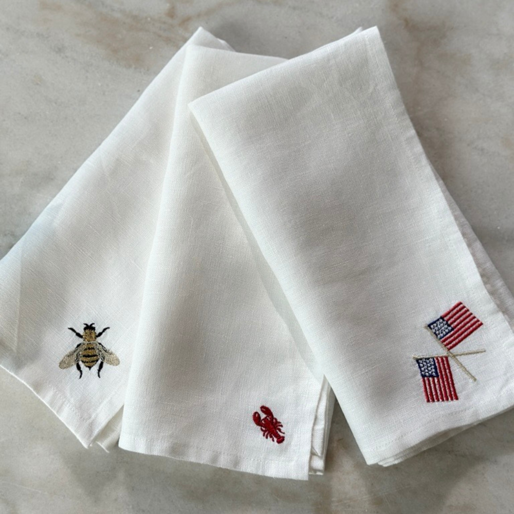 Embroidered Washed Casual Linen Napkin - Lobster