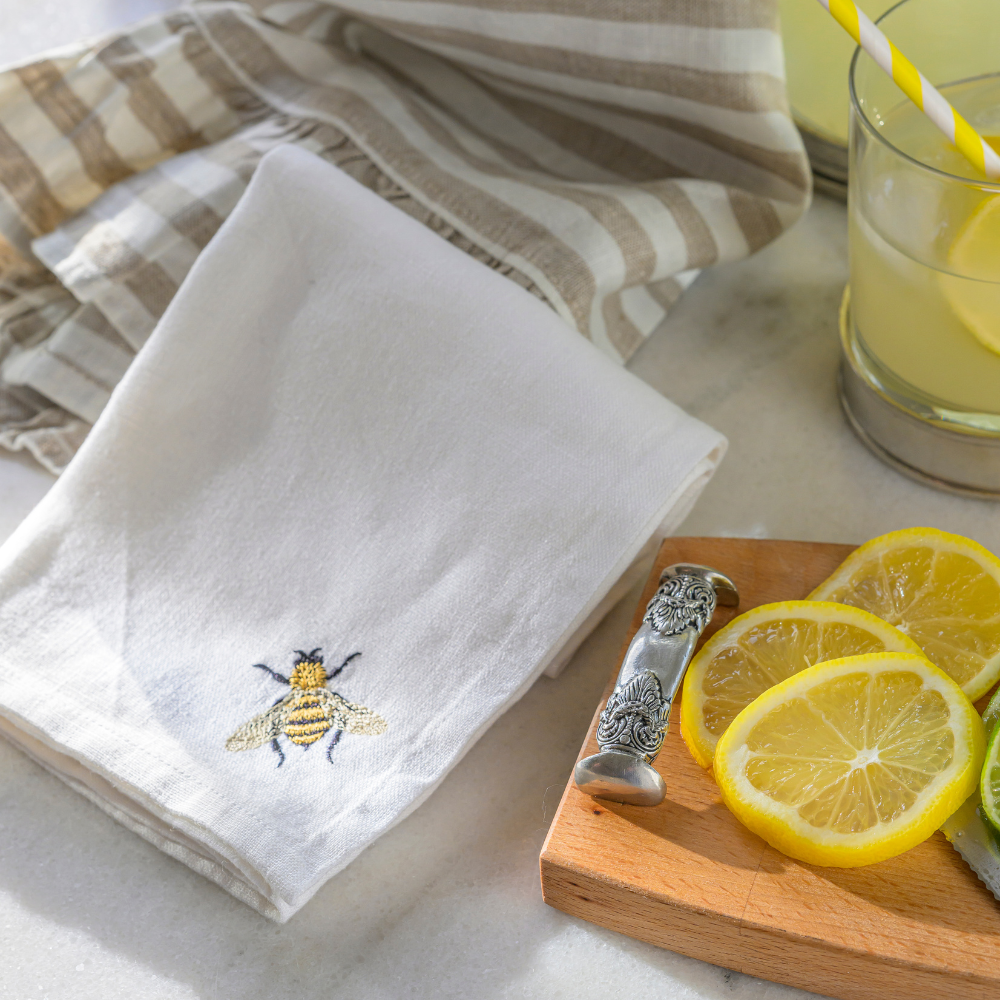 Embroidered Washed Casual Linen Napkin - Honey Bee
