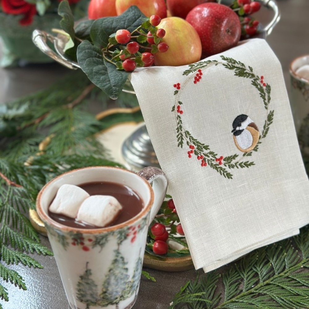 Chickadee Wreath Towel - New