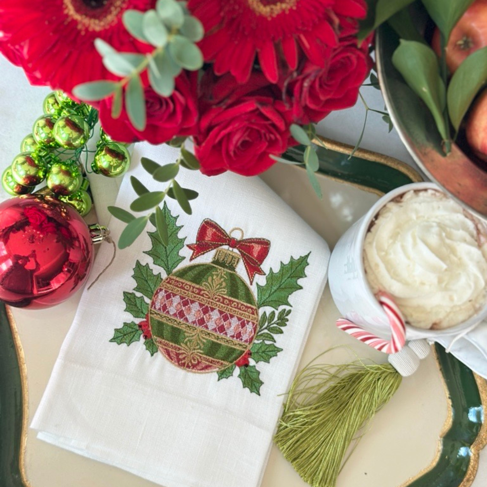 Christmas Bauble Linen Towel - New