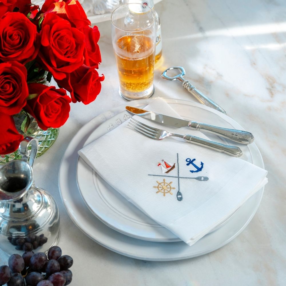 Nautical Crest Tri-Fold Linen Napkin - New