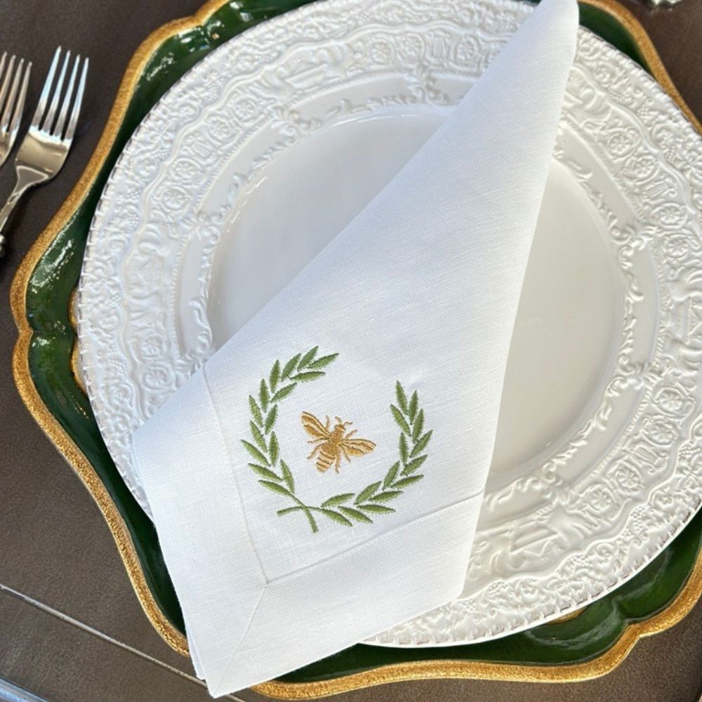 Green Italian Bee Large Linen Napkin - NEW
