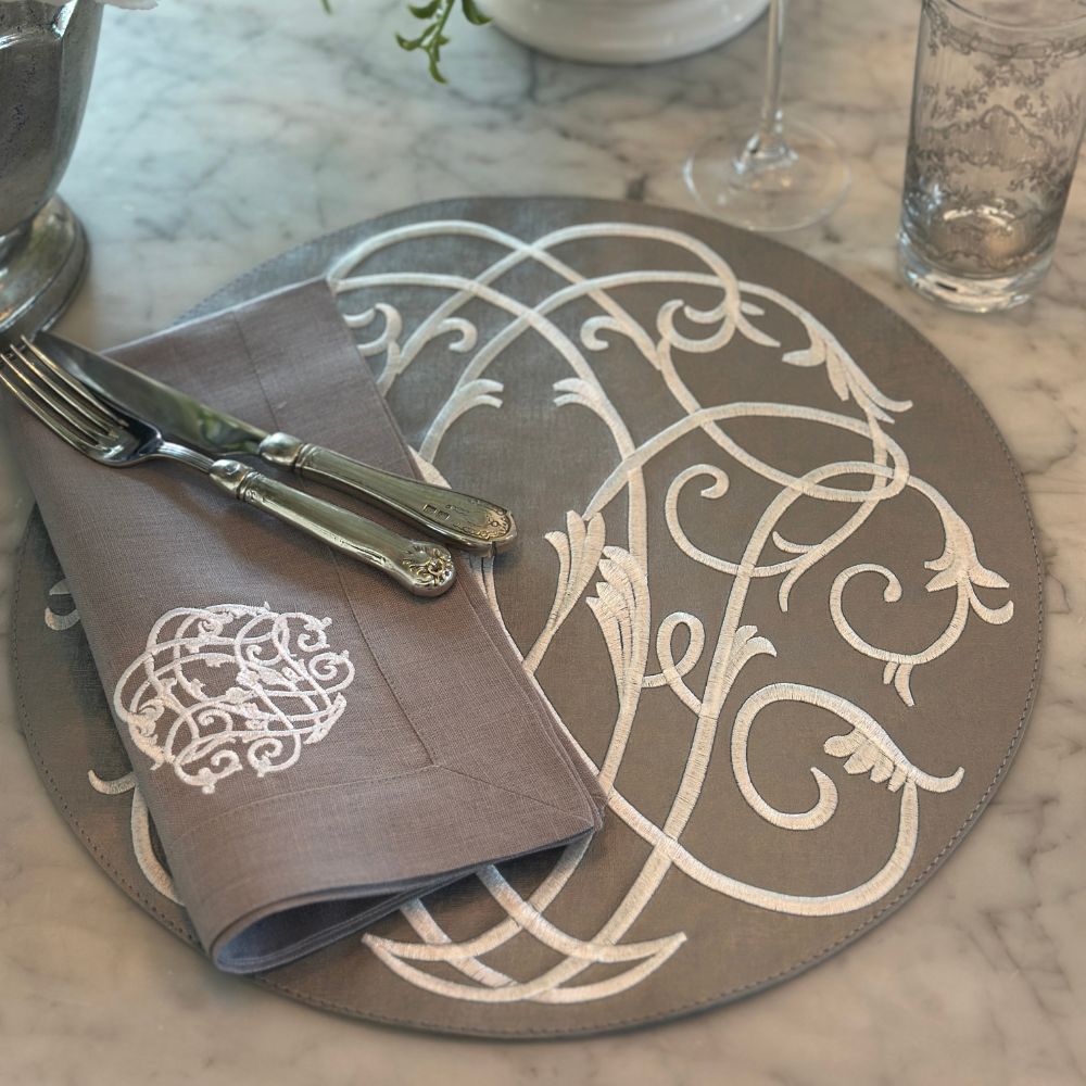 Grey & White Palermo Baroque Placemat with Free Grey with White Baroque Napkin - Website Exclusive