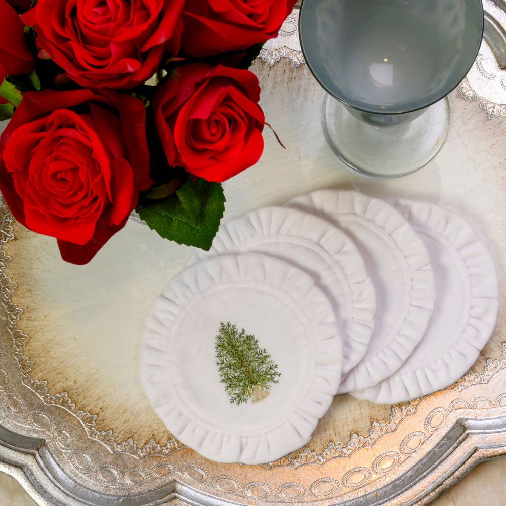 Turkey Round Ruffle Velvet Coaster Set