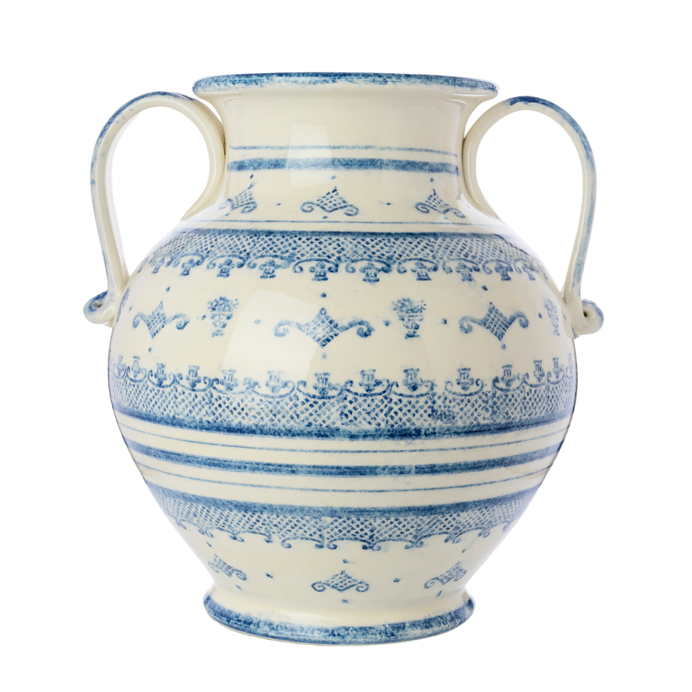 Arte Italica Burano round 2-handled Amphora blue ceramic Italian hand painted silo