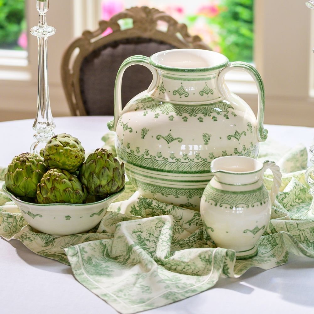 Arte Italica Burano round 2-handled Amphora green ceramic Italian hand painted table display 2