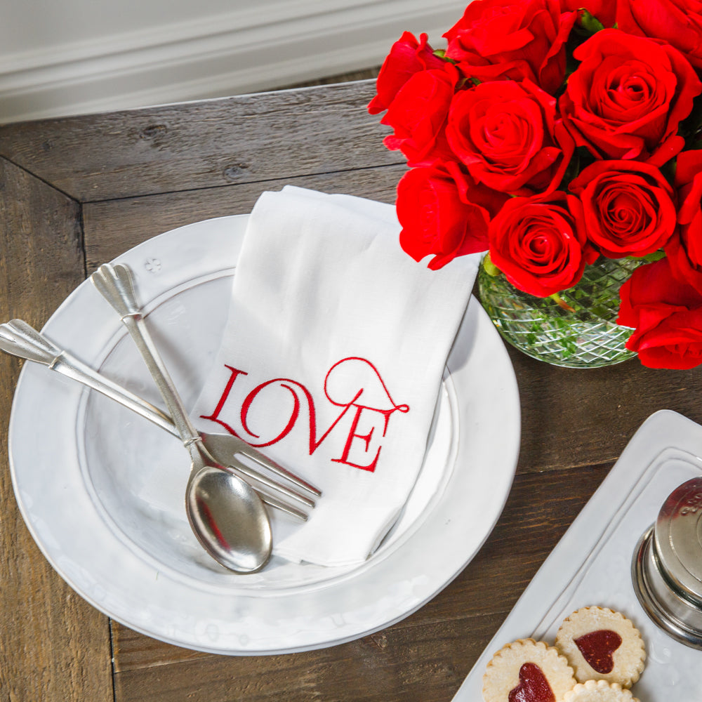 Firenze Serving Bowl white Italian stoneware large serving bowl with Love towel and serving utensils