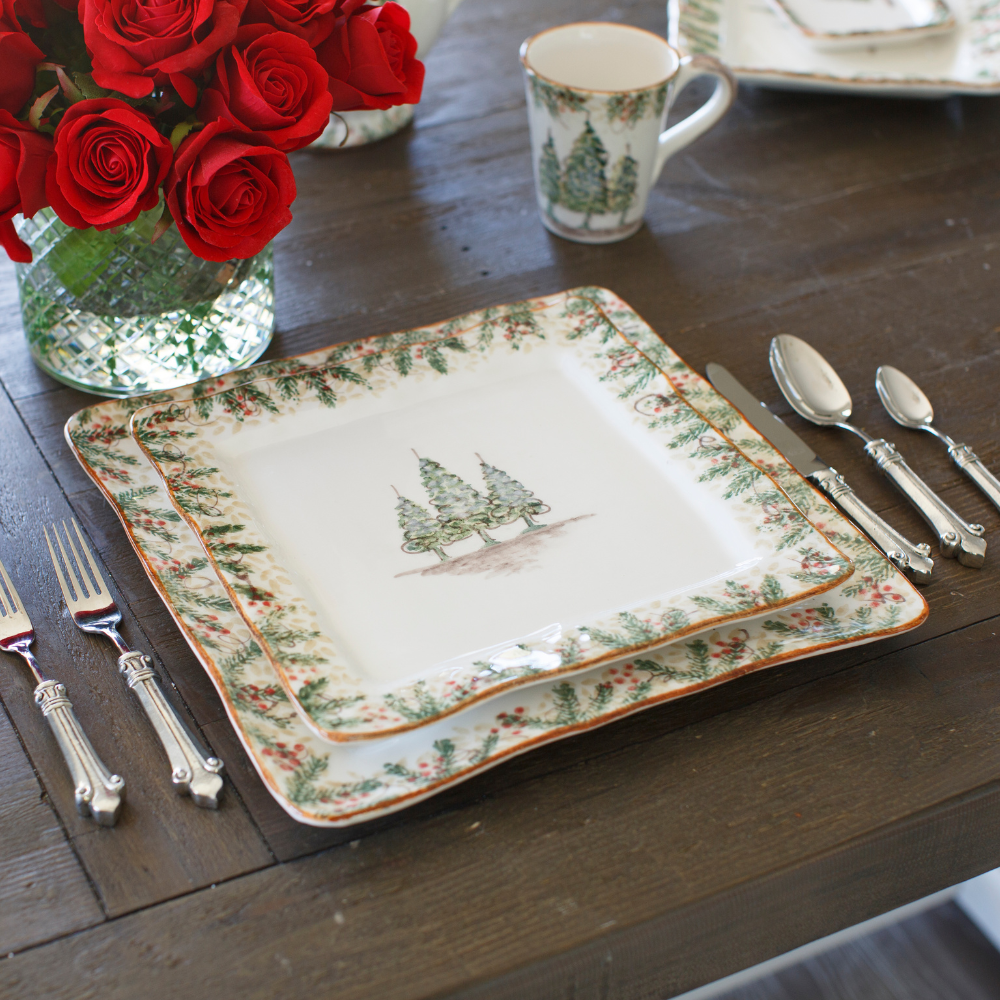 Natale Square Dinner Plate – Hand Painted Christmas Ceramic | Arte