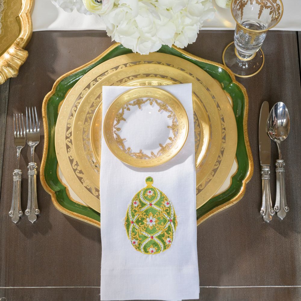 Imperial Green Easter Egg Linen Towel - New