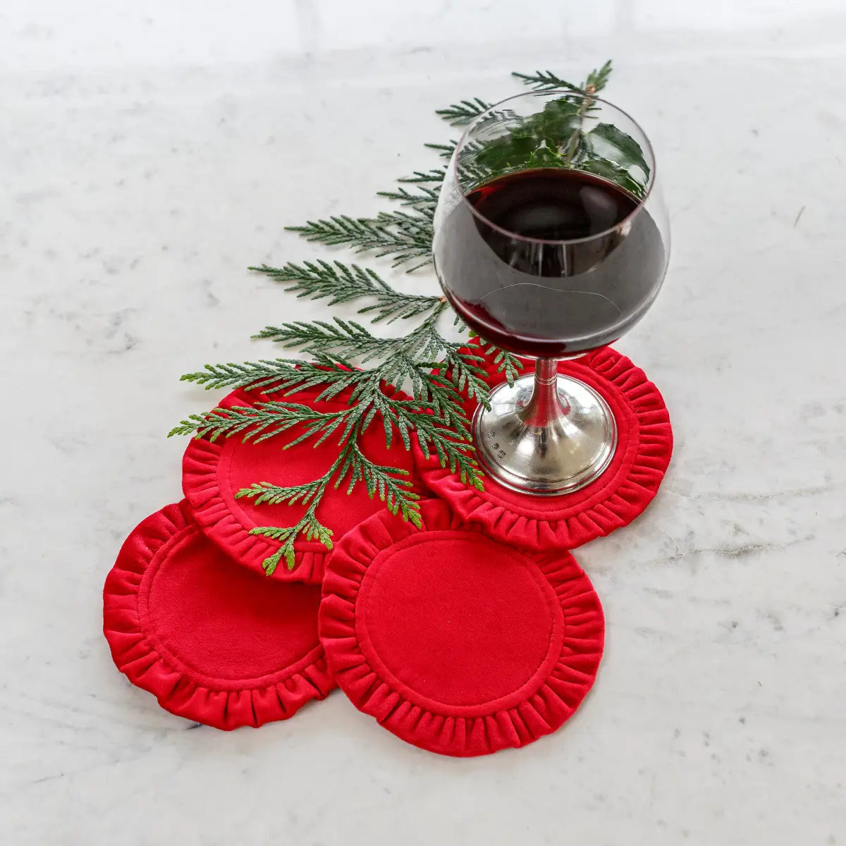 Round Ruffle Velvet Coaster Set
