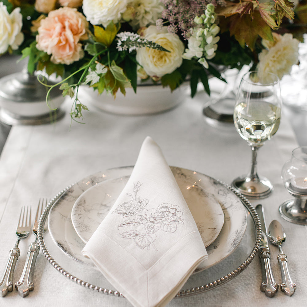 Arte Italica & Crown Linen Designs - Floral Monogram Linen Towel: L
