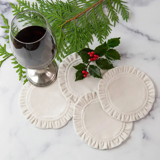 Round Ruffle Velvet Coaster Set (4)