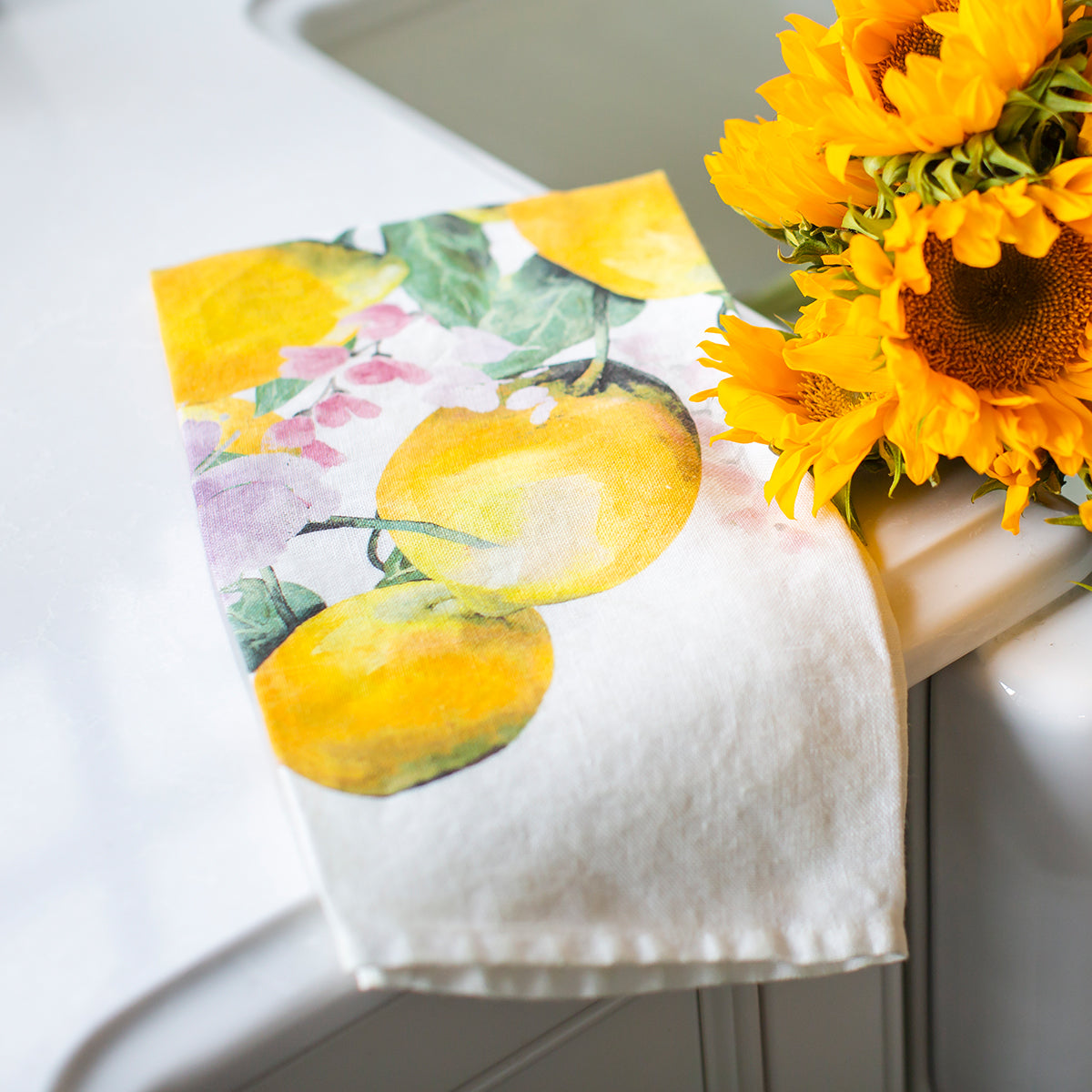 Watercolor Lemon Linen Towel