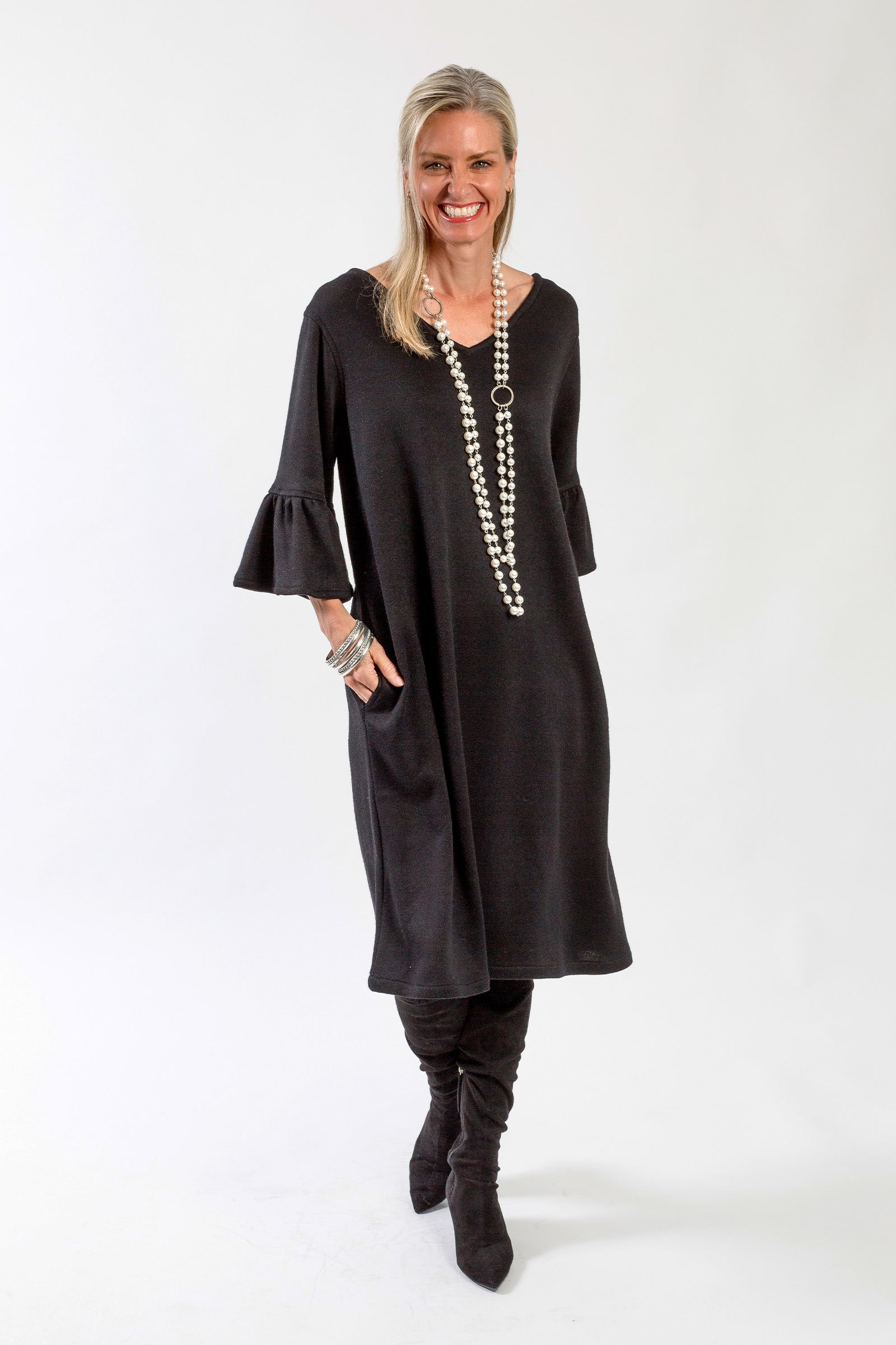 Comfy Bethany Merino Wool Dress - Versatile Black Sweater Dress | Crown Linen Designs Medium Comfy Bethany Merino Wool Dress - Versatile Black Sweater Dress | Crown Linen Designs Medium
