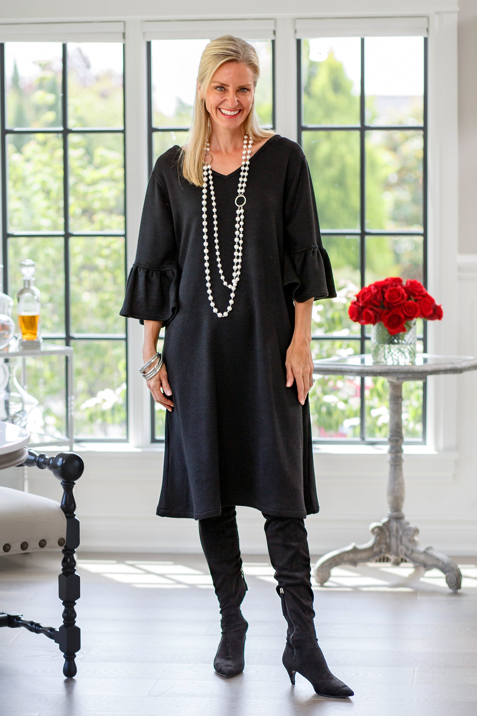 Comfy Bethany Merino Wool Dress - Versatile Black Sweater Dress