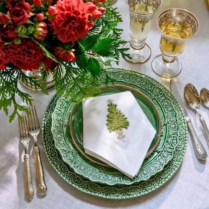 Tree with Gold Trim Large Linen Napkin