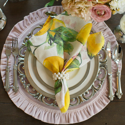 Serviette de table en lin citron aquarelle