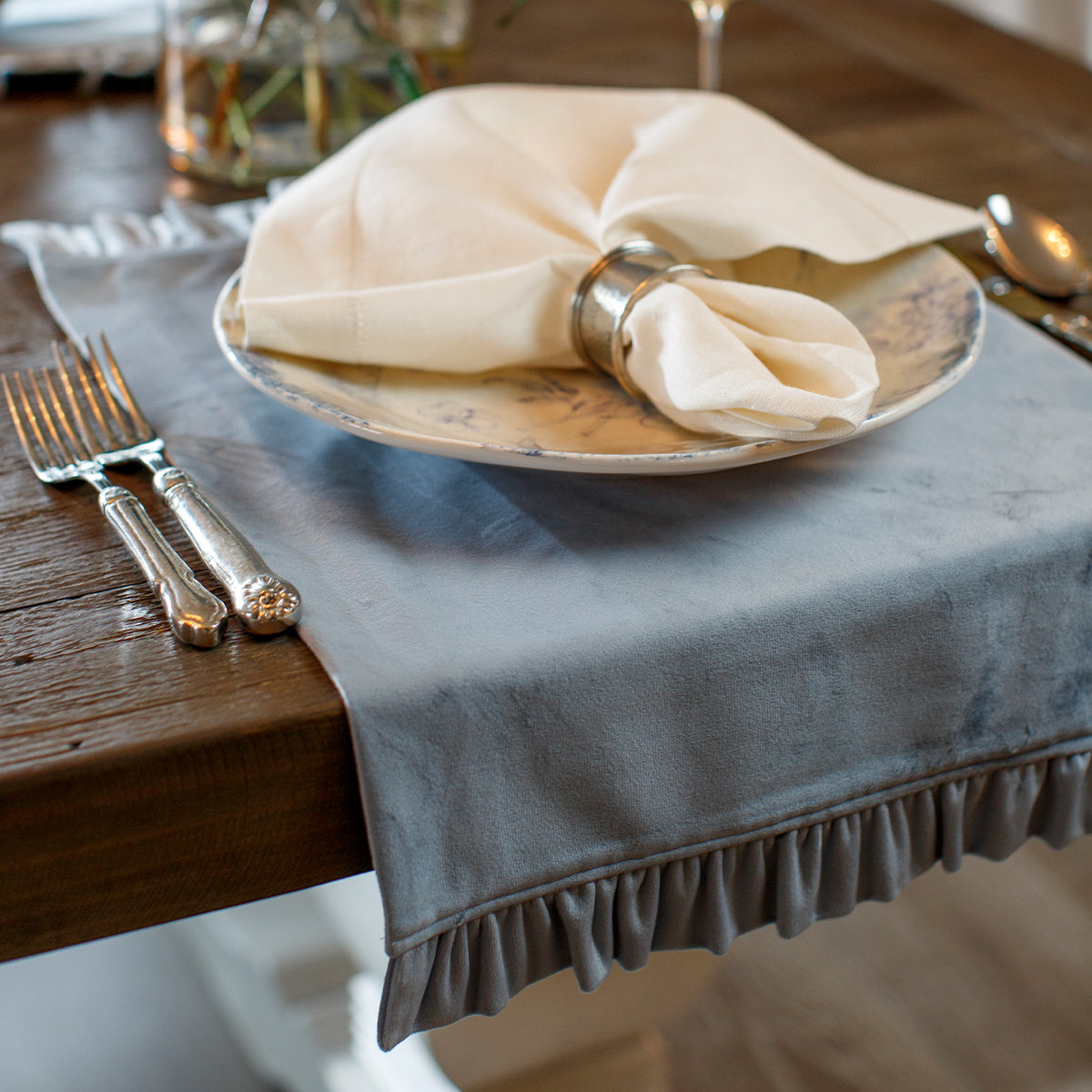 Velvet Rectangle Placemat with Ruffle - New Color