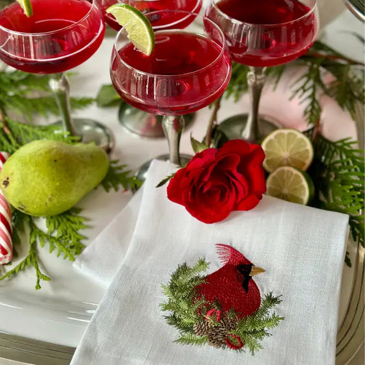 Christmas Cardinal Linen Towel