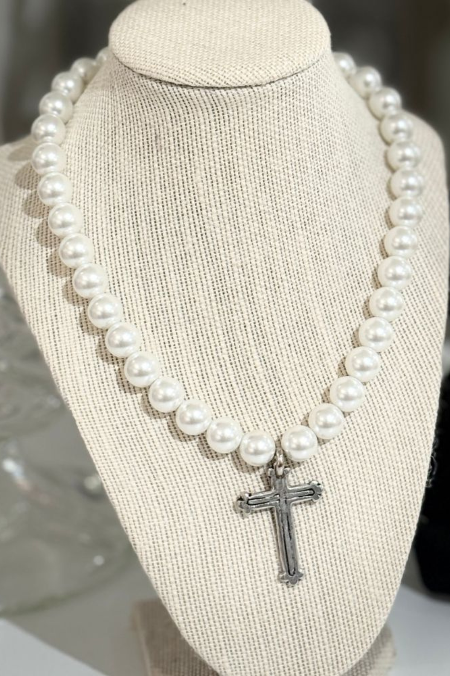 Mary Pearl and Cross Necklace - NEW!