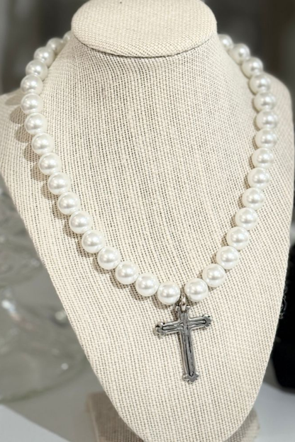 Mary Pearl and Cross Necklace - NEW!