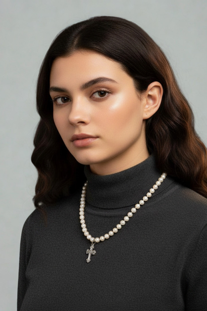 Necklace, Freshwater Pearl Petite Cross - NEW!