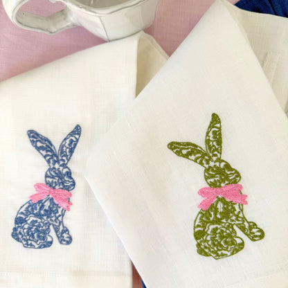 Blue Toile Bunny Linen Towel