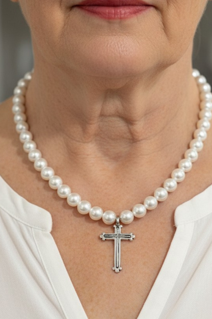 Mary Pearl and Cross Necklace - NEW!