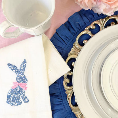 Blue Toile Bunny Linen Towel