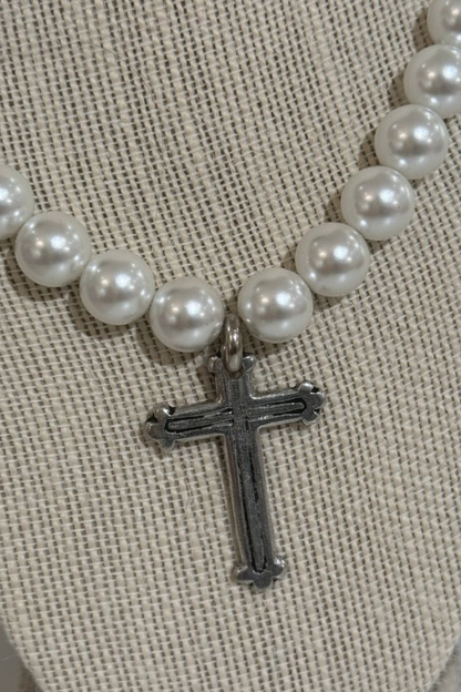 Mary Pearl and Cross Necklace - NEW!