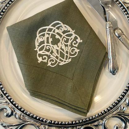 Cream & Olive Palermo Baroque Placemat with Free Olive Baroque Napkin - Website Exclusive