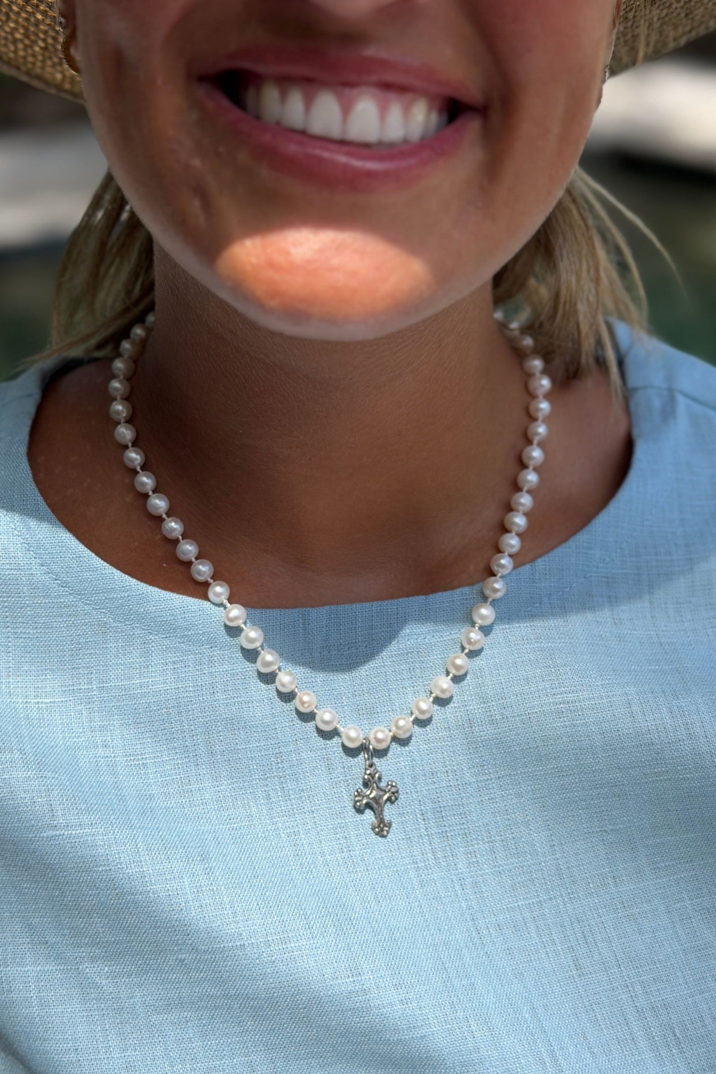 Freshwater Pearl Necklace with Petite Cross - NEW