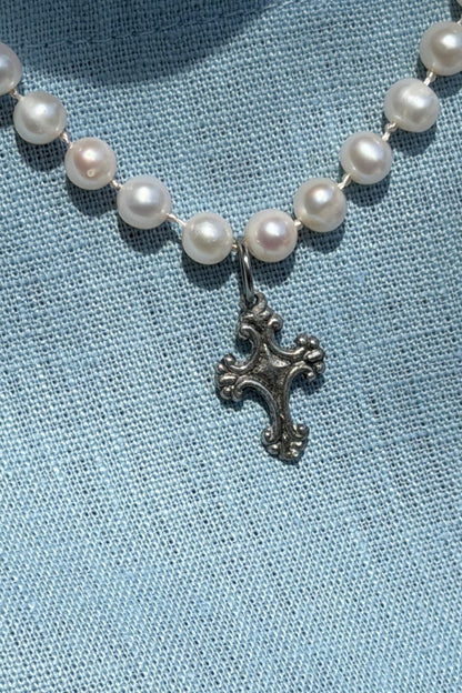 Freshwater Pearl Necklace with Petite Cross - NEW