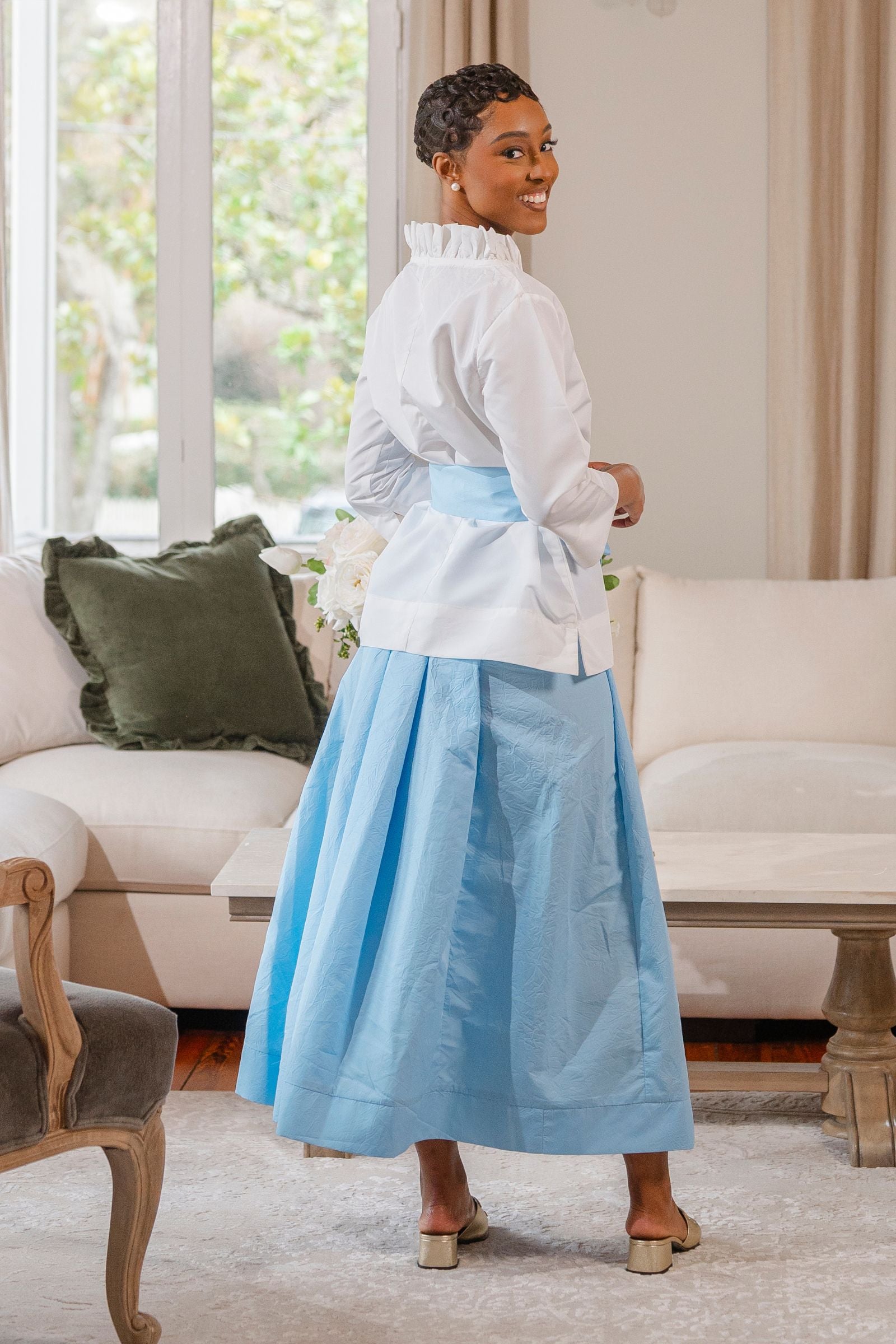 Lizzy Taffeta Pleated Skirt – Black, Emerald, Fuchsia & Powder