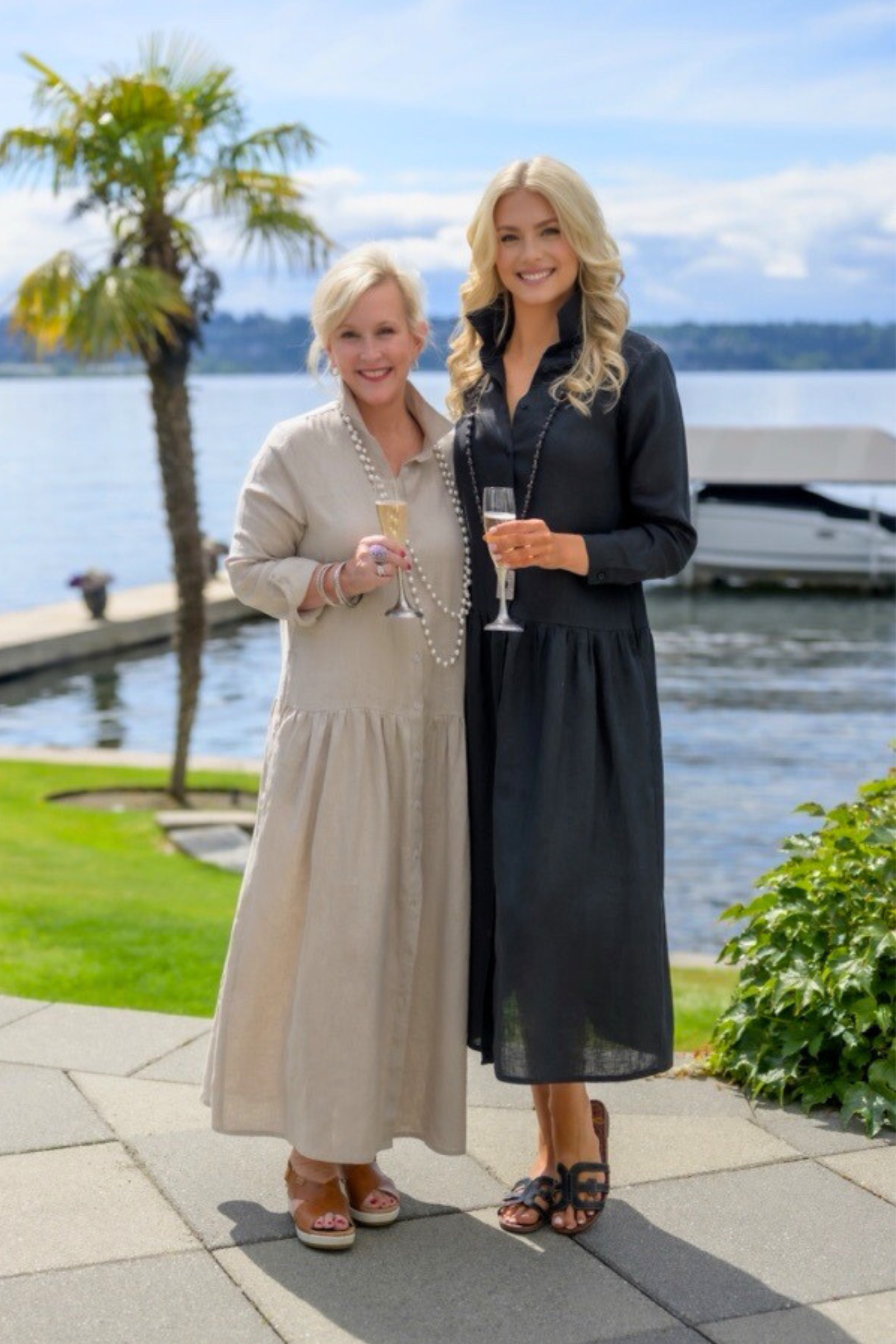Wynn Drop Waist Linen Dress | Button-Up Long Sleeve | Crown Linen Designs Black / Medium Wynn Drop Waist Linen Dress | Button-Up Long Sleeve | Crown Linen Designs Black / Medium
