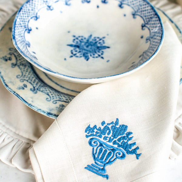 Arte Italica Burano pasta and soup bowl blue ceramic Italian hand painted dinnerware with napkin detail