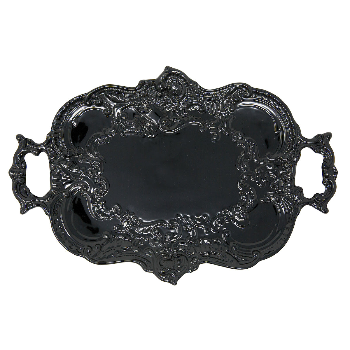Arte Italica Finezza Black Baroque tray – Italian ceramic serving platter with ornate lace design