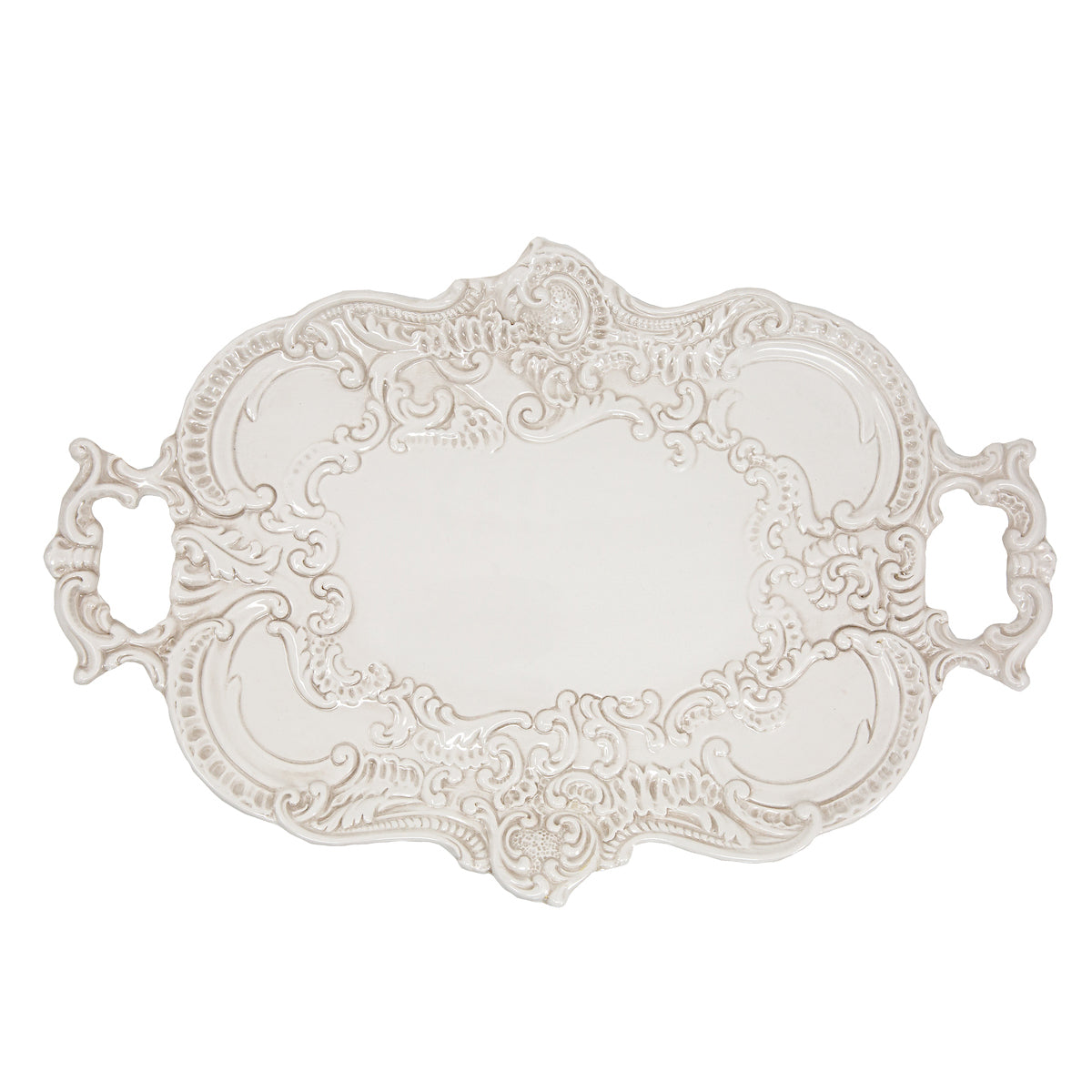 Arte Italica Finezza cream Baroque tray – Italian ceramic serving platter with ornate lace design